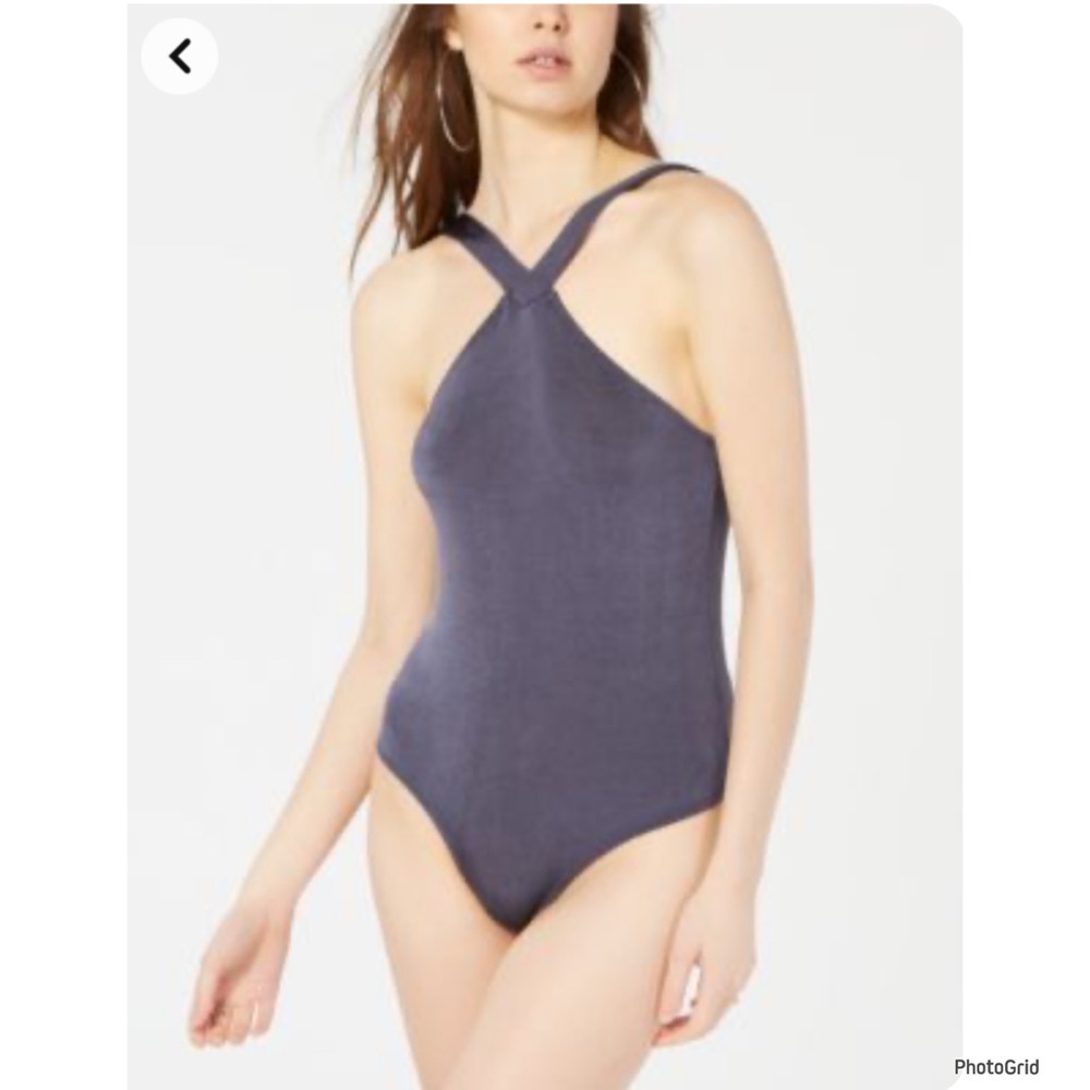 Project 28 NYC size XL grey cross neck bodysuit NWT